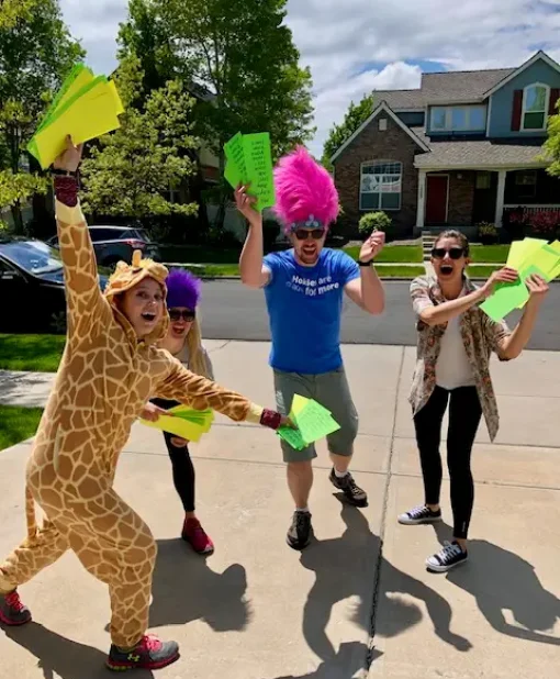 People giving away flyers